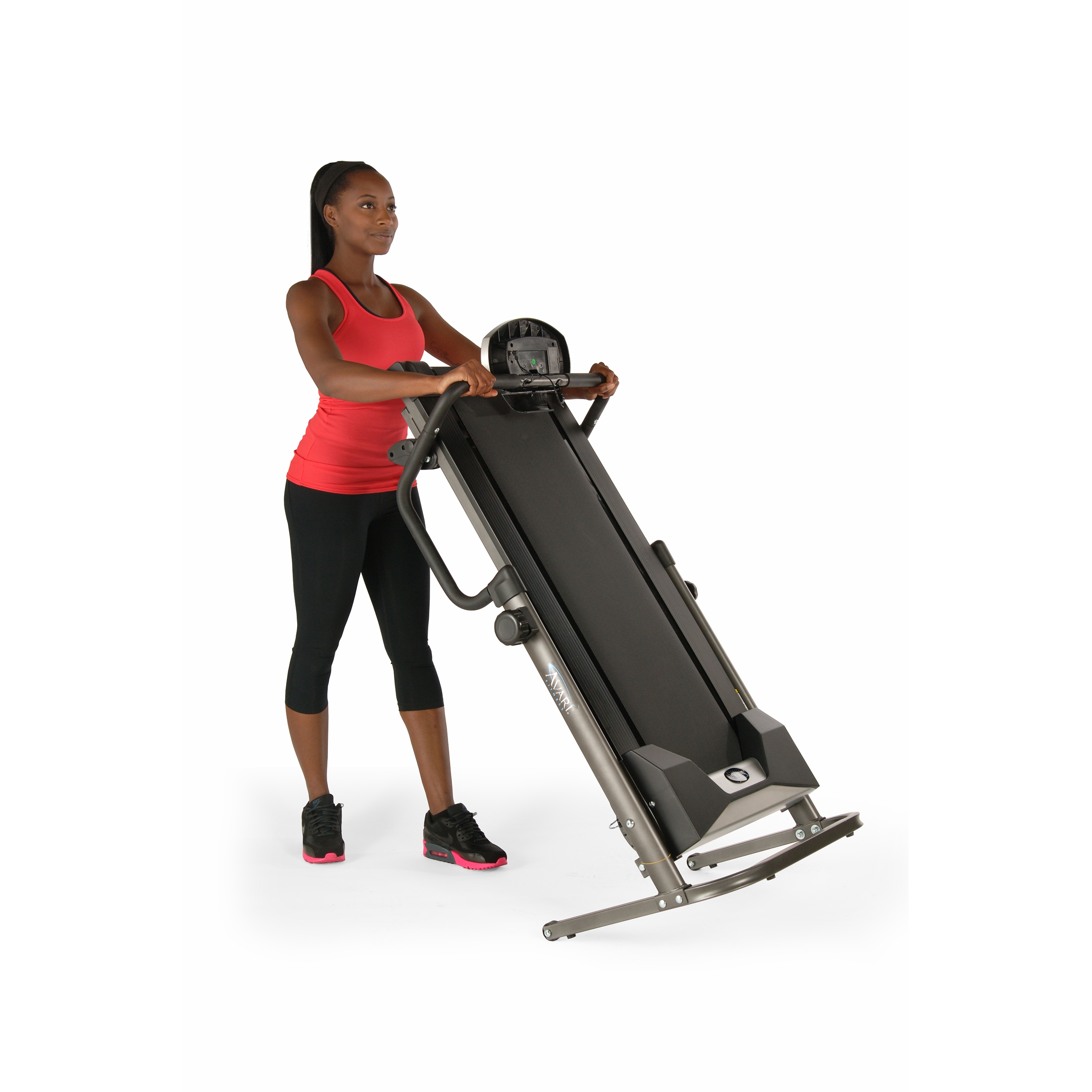 Woman on Avari Adjustable Height Treadmill