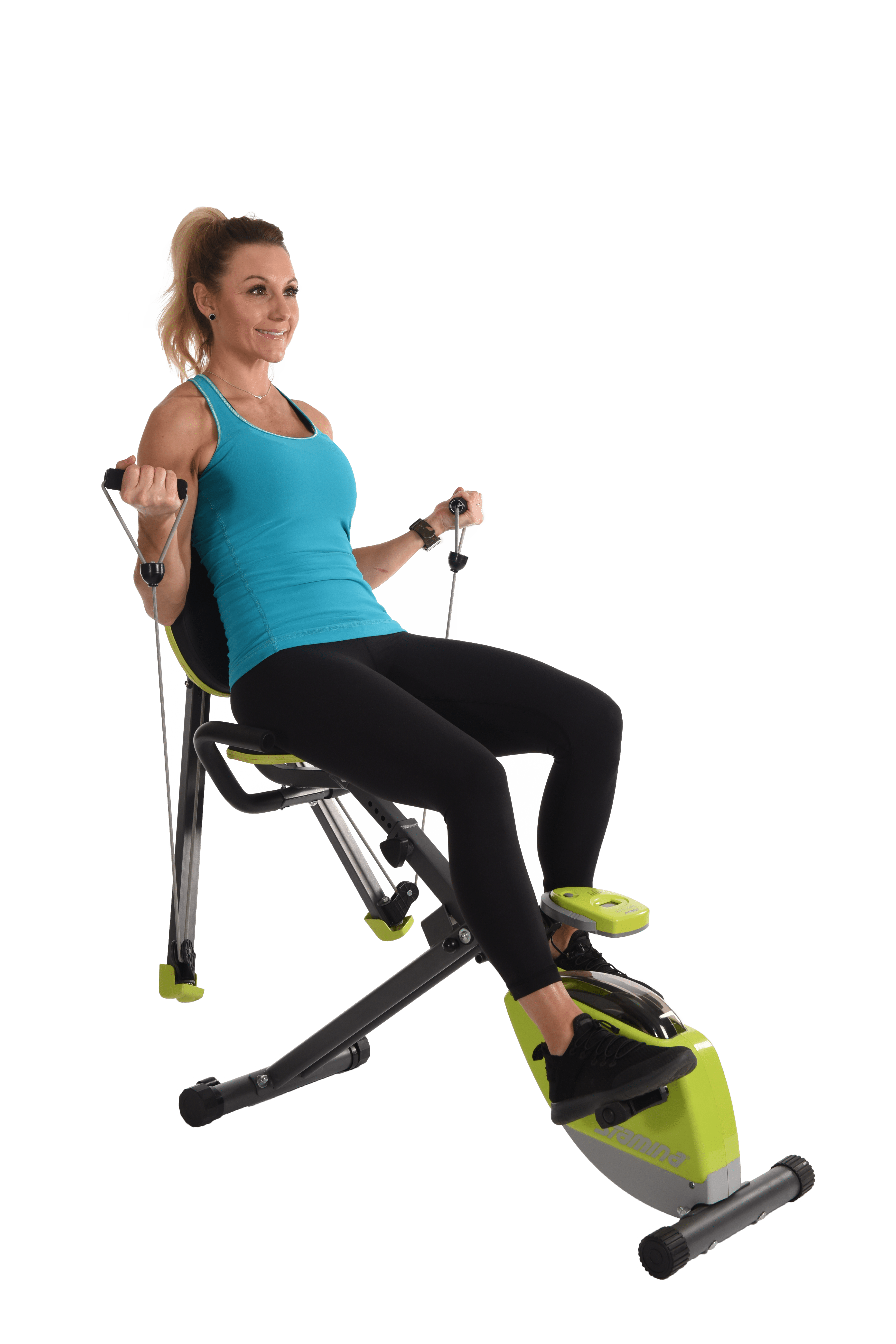 Performing curls on Stamina Wonder Exercise Bike With Strength System.