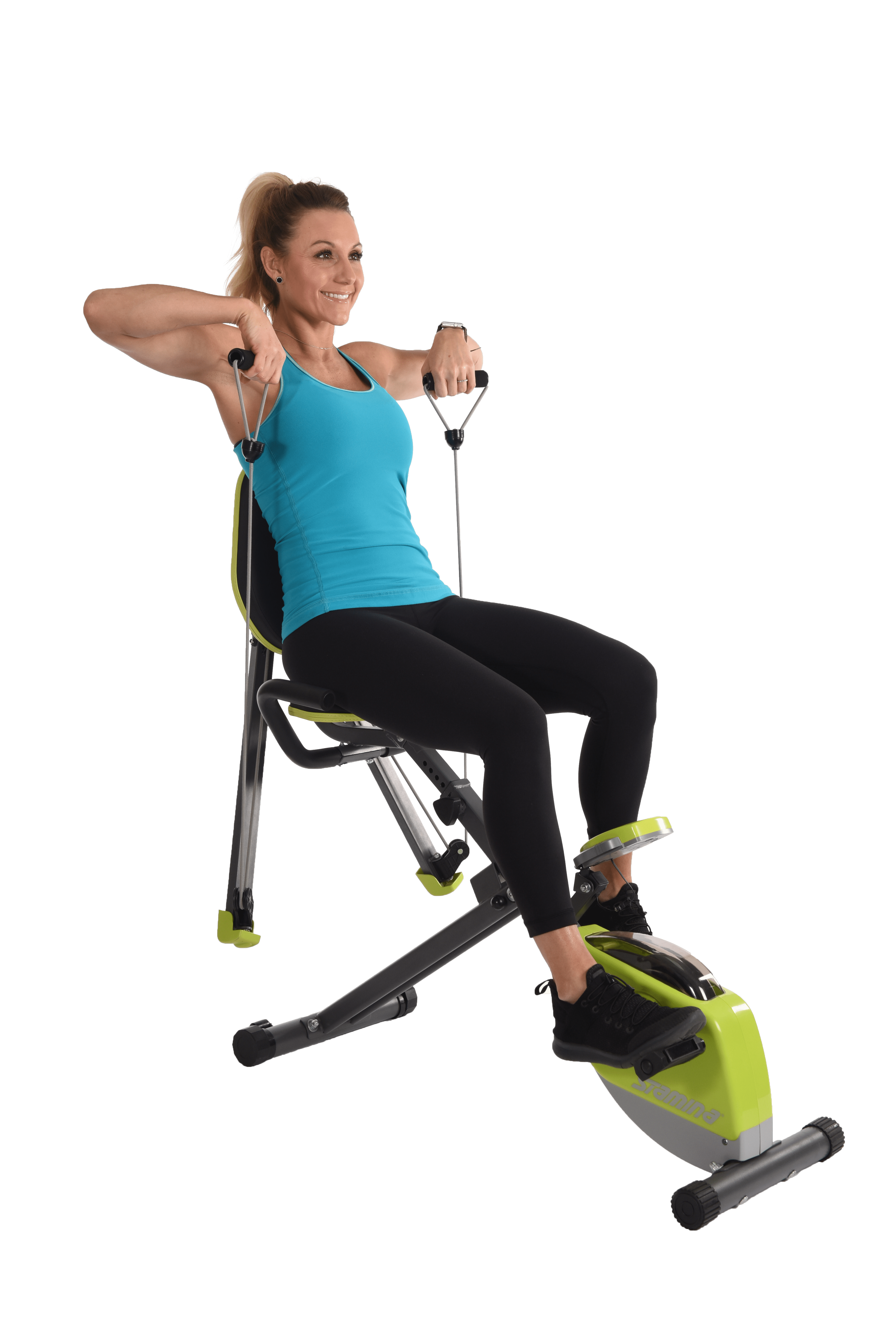 Performing high pulls on Stamina Wonder Exercise Bike With Strength System.