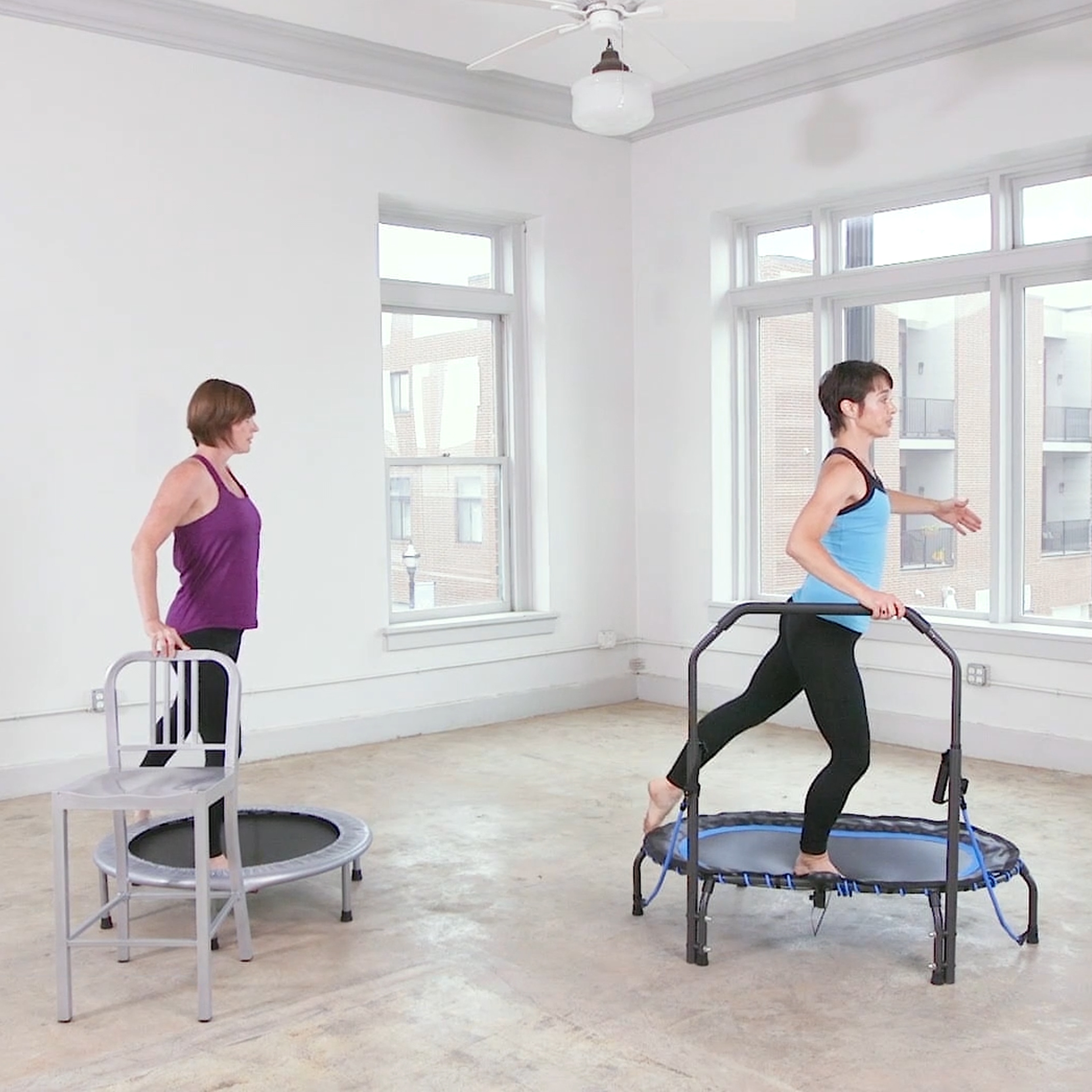 Ladies exercising on trampolines