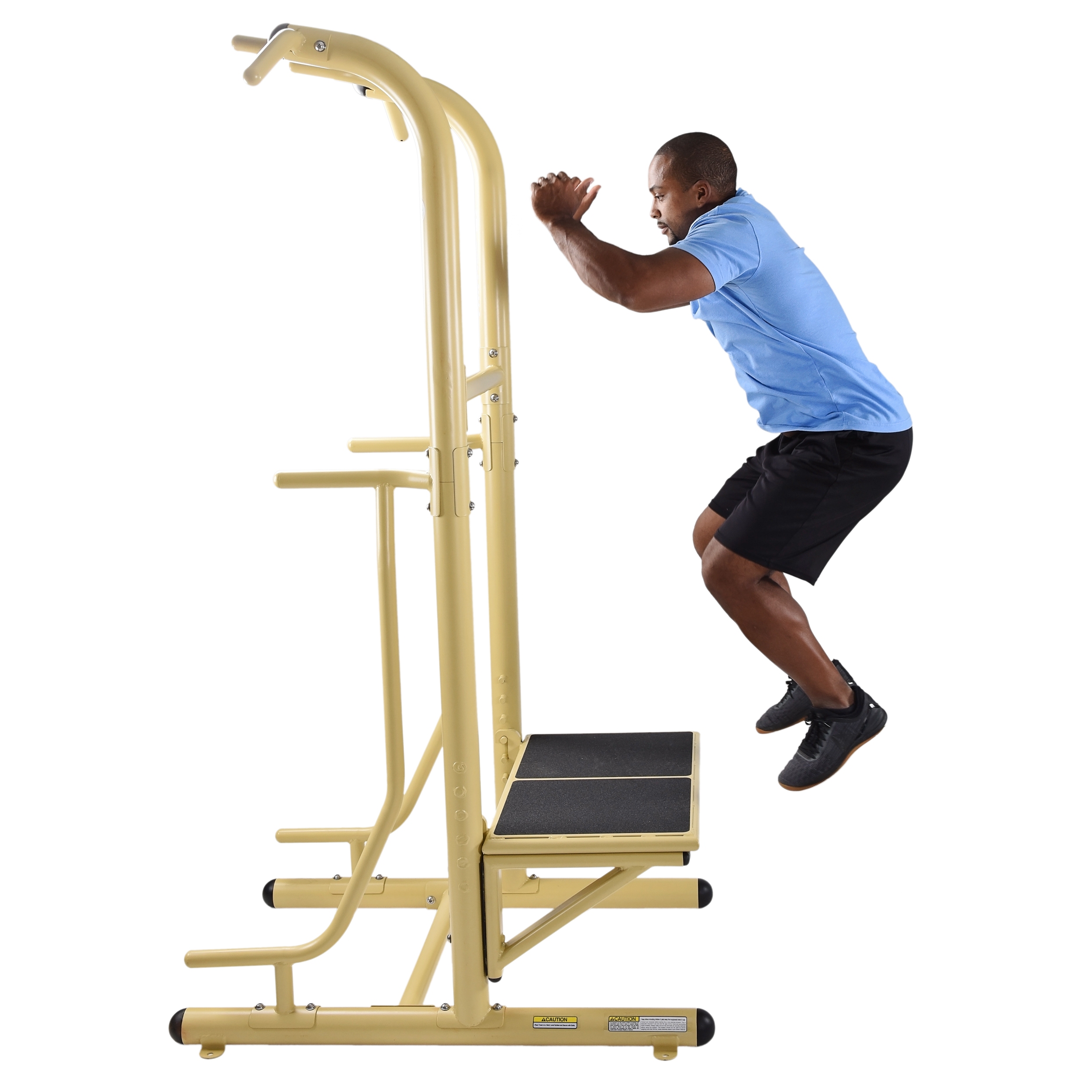 Man jumping exercise on Stamina Outdoor Power Tower Pro Adjustable Plyo Box