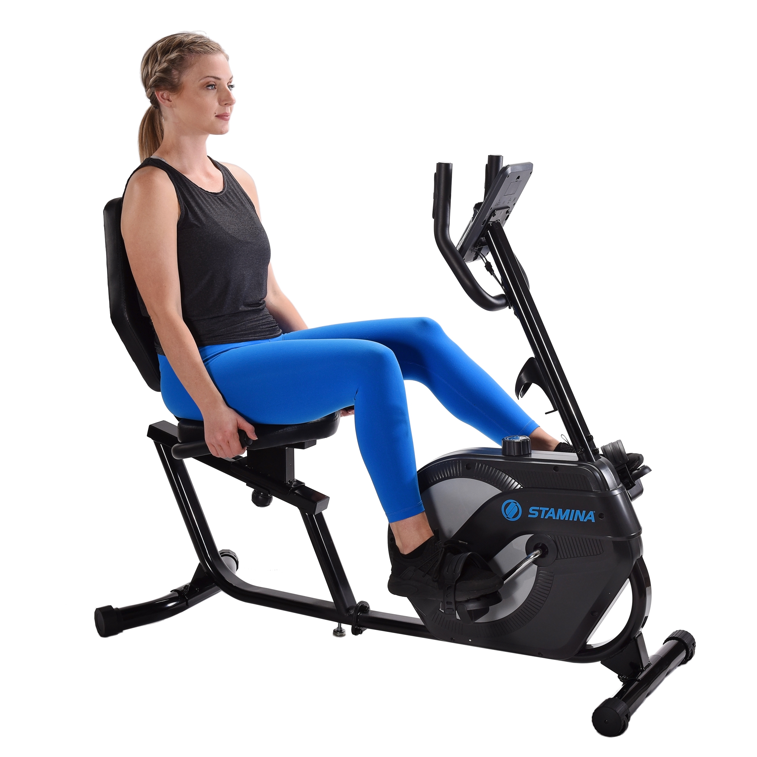 Woman cycling on Stamina Recumbent Exercise Bike 1346