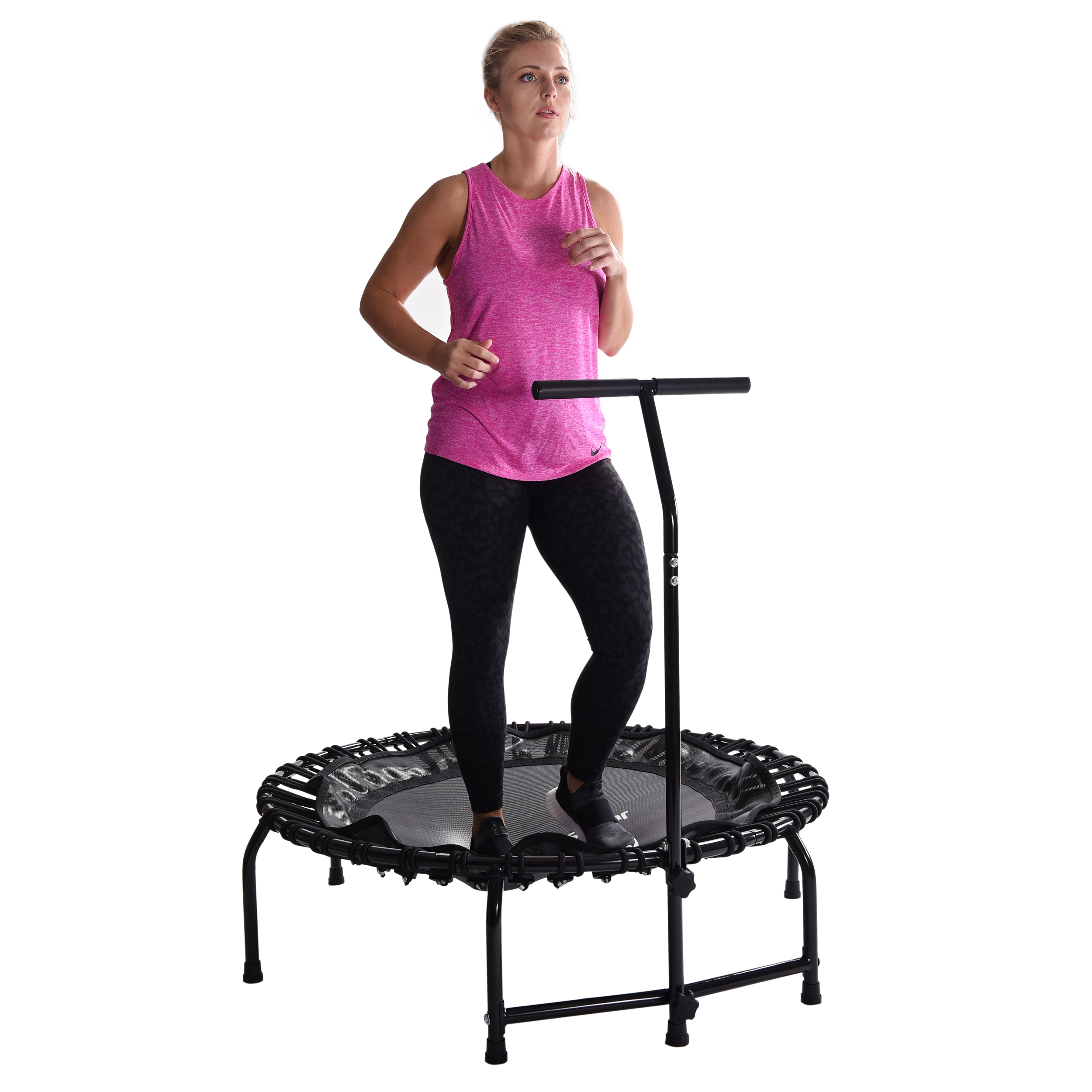 Woman exercising on JumpSport Home Fitness Trampoline 120
